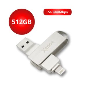 Xedor® USB Stick Lite 512GB - Lightning und USB A 3.2 Gen 1 - 640Mbps - Geeignet für iPhone 14 (Pro) und älter