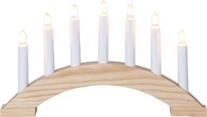 Fensterleuchter Bea von Star Trading, Kerzenständer mit 7 Glühbirnen E10 warmweiß, Weihnachtsdeko aus Holz in Natur, Kabelschalter, Länge: 39 cm