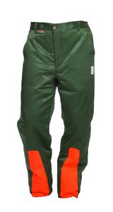 WOODSafe® Schnittschutzhose, Bundhose, Klasse 1, Form A, Farbe grün/orange, inkl. Hosenträger, Größe 48