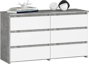 Kleine Kommode AKORD CL100 Beton, Weiß 100 cm 6 Schubladen B100 x H57 x T35 cm