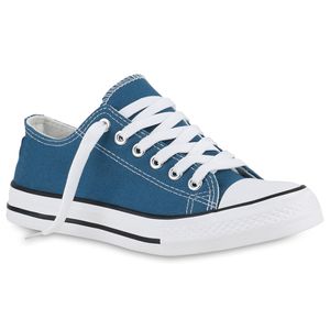 VAN HILL Damen Sneaker Low Schnürer Bequeme Stoff Schnür-Schuhe 840395, Farbe: Petrol, Größe: 36