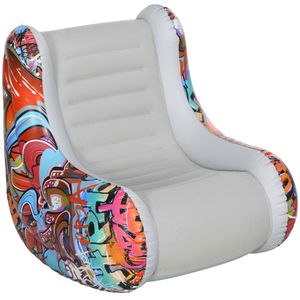 Outsunny Aufblasbares Sofa, Klappbares Luftsessel, Aufblasbarer Sessel mit Schaukelfunktion, bis 80 kg Belastbar, für Camping, Zuhause, Hellgrau, 94 x