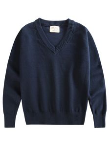 Jungen Feste Farbe Pullover Home V Hals Strickpullover Losen Strickwaren Sweatshirts, Farbe: Navy blau, Größe: DE 116