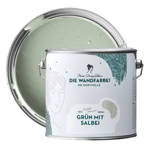 MissPompadour edelmatte Wandfarbe Grün mit Salbei 2,5L - sehr hohe Deckkraft - geruchsneutrale, spritzfreie Farbe - atmungsaktive Innenfarbe - Die Wertvolle