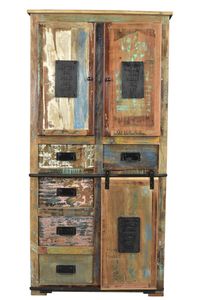 SIT Möbel Schrank | 5 Schubladen, 3 Türen | aus recyceltem Altholz mit Metall | natur-bunt | B 90 x T 40 x H 180 cm | 11304-98 | Serie JUPITER