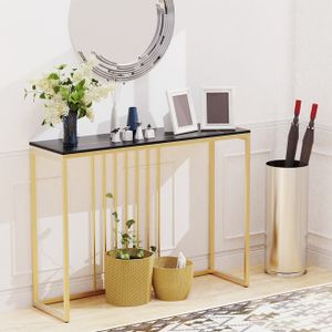 WISFOR Console Table Mramorový předsíňový stůl Dekorativní příborník Boční stůl se zlatým kovovým rámem Vchod do obývacího pokoje, černý