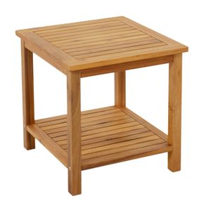 Akazien Beistelltisch IOWA geölt - 45 x 45 cm - Holz Gartentisch mit 2 Ablagen - Couchtisch Bistrotisch Holztisch aus Akazienholz für Balkon Terrasse Garten