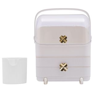 Tragbarer Make-up-Organiser kosmetische Box Aufbewahrungsbox mit staubdichtem Deckel Aufbewahrung Sortierkasten  Kosmetikbox Beauty Pinselhalter