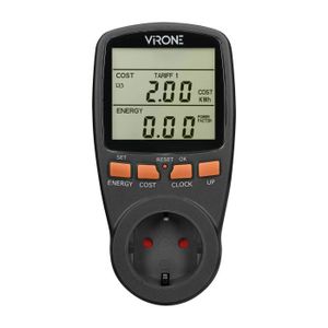 Energierechner mit LCD-Display VIRONE EM-1(GS)/B, 3680W, 16A, Schuko, eingebauter Akku, 2 Tarife, schwarz