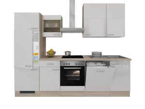 Küchenzeile mit E-Geräten - 280 cm breit - Hochglanz Weiß Sonoma Eiche – Valencia