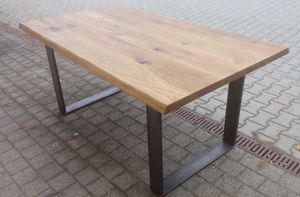 Tisch mit Naturkante 200x100cm, auf Stahlbeinen Ulegs, Wohnzimmertisch, Esszimmertisch, einzigartiger Tisch, massive Eichenplatte