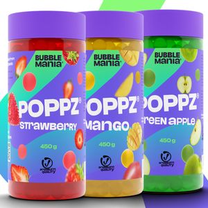 POPPZ BubbleMania Popping boba Fruchtperlen für Bubble Tea Mix | Mango, Erdbeere, Grüner Apfel - 3 x 450 G