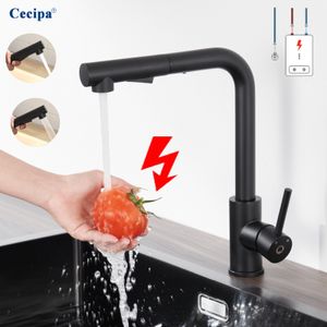 Cecipa Niederdruck Küchenarmatur Wasserhahn Ausziehbar Spültisch Armatur Mischbatterie Küchenarmatur,Schwarz