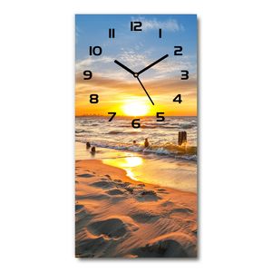 Wanduhr aus Glas – 30x60 cm - Glasbild - Glasuhr - Gehärtetes Glas -Sonnenuntergang Meer