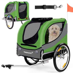 HAPPYPET Hundefahrradanhänger mit Anhängerkupplung - mit Luftreifen, klappbar, Fahrradanhänger Hundeanhänger Hundebuggy, Grün