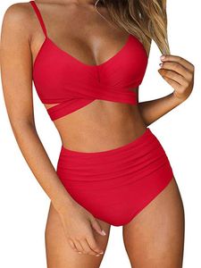 Damen Schnürung Bikini-Sets Strandkleidung Surfen Zweiteiliger Badeanzüge Badebekleidung Rot,Größe 2Xl