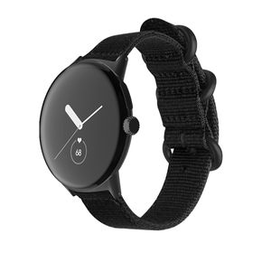 Für Google Pixel Watch Gewebtes Nylon Style Armband mit Stahl-Schnalle Schwarz / Schwarz Smart Uhr