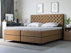 Kontinentálna posteľ 200x200 Bergamo - Posteľ s dvomi matracmi a posteľnými podnožami a skriňovou pružinou s opierkou hlavy Chesterfield - hnedá (Monolit 09)