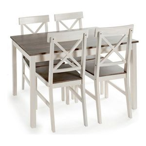 Tisch-Set mit 4 Stühlen Weiß Grau Pappelholz (5 pcs)
