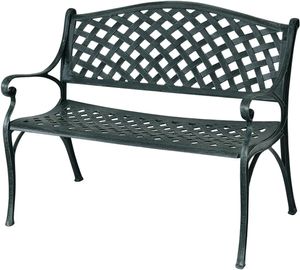 KOMFOTTEU 2místná zahradní lavička, hliníková venkovní lavička odolná proti povětrnostním vlivům, lavička na terasu s opěradlem a područkami, kovová lavička na zahradu na balkon, antická zelená