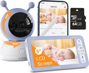 BOIFUN 5" dětská chůvička s kamerou 1080P s 64G kartou, video chůvička PTZ 355°, detekce pohybu a hluku, sledování teploty a vlhkosti