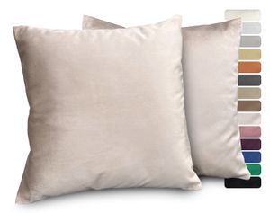 BEAUTEX Samt Kissenhüllen 2er Set, Premium Kissenbezug, Sofa- und Dekokissen, Größe und Farbe wählbar (50x50 cm, Taupe)