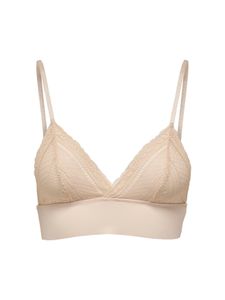 ONLY Damen Spitzen Triangel BH ohne Bügel Lace Bralette Spagettiträger Bustier mit Polster ONLLAURA, Farben:Beige, Größe:L