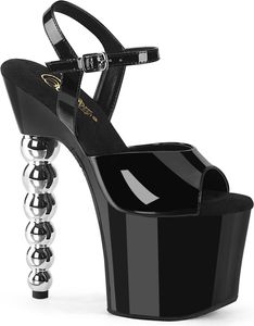 BLISS-709 Pleaser High Heels Plateausandaletten Perlenabsatz schwarz silber Chrom