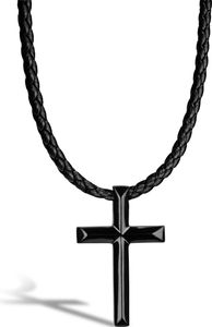 SERASAR | Echtes Leder-Halskette für Herren [Cross] mit Schwarz Stainless Steel | Farbe: Schwarz | Länge: 50cm