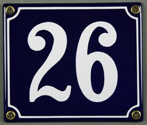 Hausnummernschild Emaille 26 blau - weiß 12x14 cm  Schild Emaile Hausnummer Haus Num