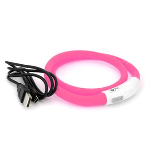 PRECORN LED USB Halsband Hund Silikon Hundehalsband Leuchthalsband für Hunde aufladbar per USB (Größe S-L auf 18-65 cm individuell kürzbar) in pink