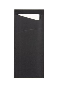Bestecktasche Prime Fit in Schwarz 85 x 190 mm, mit 2-lagiger Tissue-Serviette in Weiß - 100 Stück