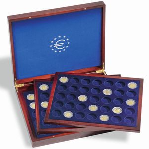 Leuchtturm Münzkassette VOLTERRA TRIO 2Euro Münzen gekapselt 26mm Sammelbox Holz