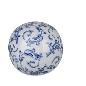Dekoobjekt Kugel VINTAGE RANKEN weiß blau D. 10cm Keramik Formano Garten S24