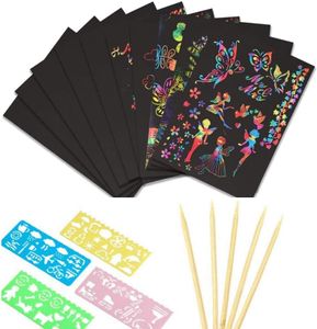 kratzbilder für kinder kratzbilder, 50 Stück Regenbogen Magie Kratz Zeichenpapier, Kratzzeichnung Zeichnung Graffiti-Set