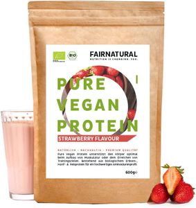 Vegan Protein-Pulver Erdbeere ohne Soja [aus Deutschland] - 3K Reis-, Hanfprotein & Erbsenprotein » Zum Backen & als Eiweiß-Shake « 600g Veganes Eiweißpulver