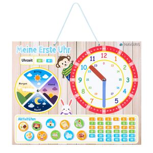 Navaris Lernuhr für Kinder magnetisch - Uhrzeit lernen - Magnet Lerntafel ab 3 Jahren - Spielzeug Uhr - Lernspielzeug 49 Magneten - Beige - Deutsch