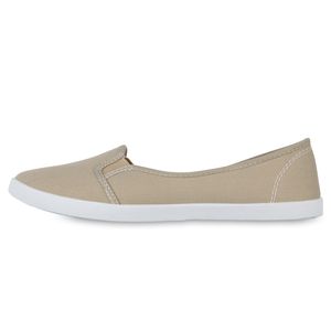 VAN HILL Damen Sneakers Ballerinas Stoffschuhe Flats Slipper 71072, Farbe: Khaki, Größe: 37