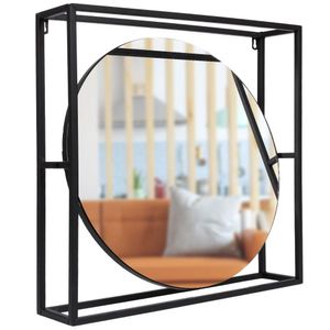 Vilde Spiegel Wandspiegel Standspiegel mit Metallrahmen schwarz rund drehbar für Wohnzimmer 3D 45x45,5 cm