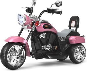 Elektro-Motorrad Kindermotorrad, 6V Elektromotorrad mit einstellbaren Scheinwerfern & Hupe & Pedalen, Elektrofahrzeug für Kinder ab 3 Jahren (Rosa)