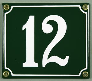 Hausnummernschild 12 grün 12x14 cm  Schild Emaille Hausnummer Haus Nummer Zahl Ziffe