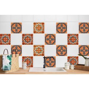 24 Stück Laminierter Dekoratives Wandaufkleber für Küche und Bad  Traditionelles Mosaik 10 x 10 cm