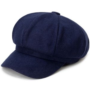 Herbst Winter Warme Mode Frauen Achteckiger Hut Wolltuch Lässige Baskenmütze, Farbe: Marineblau