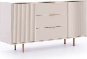 Kommode Nubia K2D3SZ mit drei Schubladen und zwei Türen, gefräste Fronten, Sideboard (Farbe: Kaschmir + goldene Beine)