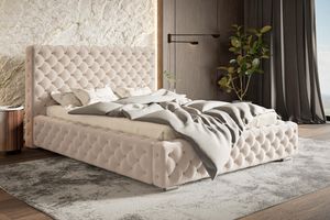 GRAINGOLD Glamour Bett 180x200 cm Agis - Doppelbett mit Lattenrost & Bettkasten - Polsterbett - Beige