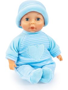 Bayer Design 92802AU My First Baby 28cm, Babypuppe, Weichkörperpuppe mit Schlafaugen, sehr handlich, niedliches Outfit, blau mit herz