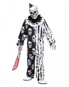 Skelett Horror Clown Kinder Kostüm mit Maske & Kragen Größe: M