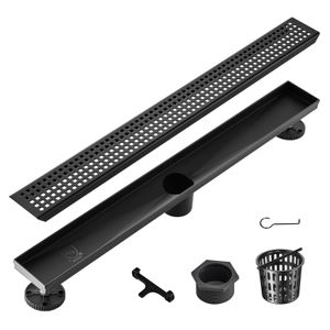 VEVOR kanał prysznicowy 609 x 70 x 70 mm odpływ podłogowy 42,5 l/min kanał odpływowy stal nierdzewna 304 odpływ prysznicowy prostokątny odpływ podłogowy, wąski odpływ liniowy z sitkiem do włosów, czarny matowy