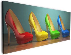 Wallario Premium Leinwandbild Bunte Schuhe - High Heels für Frauen in Größe 50 x 125 cm