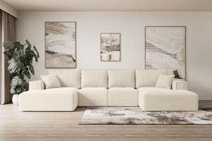 ALTDECOR Ecksofa mit Schlaffunktion und Bettkasten Corner Sofa Eckcouch Couch U-Form universal, links/rechts angeordnet Schlafcouch Ausziehbar Wohnlandschaft  SIERRA-U-S - 344x165x73 cm  Beige